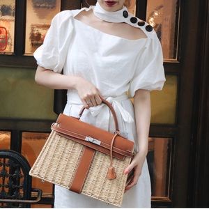 Hermes Barenia Leather & Wicker Kelly 35 Picnic